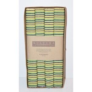 KULTURA Set of 4 Placemats‎ Woven green yellow black Filipino Summer Cookout